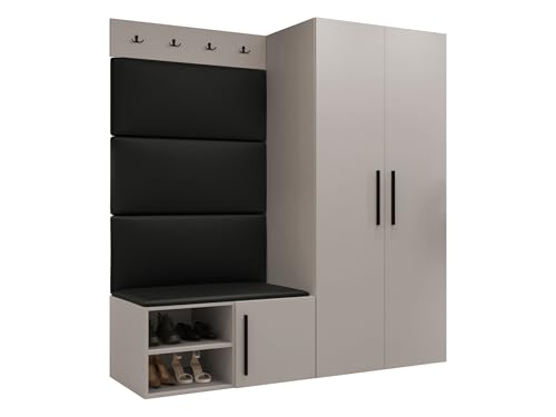 Mirjan24 Garderoben-Set Mapreni I, Schuhschrank + Kleiderhakenbrett + Kleiderschrank Gepolstertes Paneel/Wandpaneel Kleiderhaken Flurgarderobe Wandgarderobe (Cashmere, Soft 011) von Mirjan24