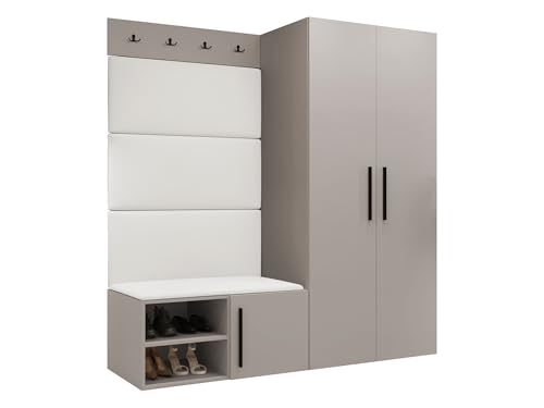 Mirjan24 Garderoben-Set Mapreni I, Schuhschrank + Kleiderhakenbrett + Kleiderschrank Gepolstertes Paneel/Wandpaneel Kleiderhaken Flurgarderobe Wandgarderobe (Cashmere, Soft 017) von Mirjan24