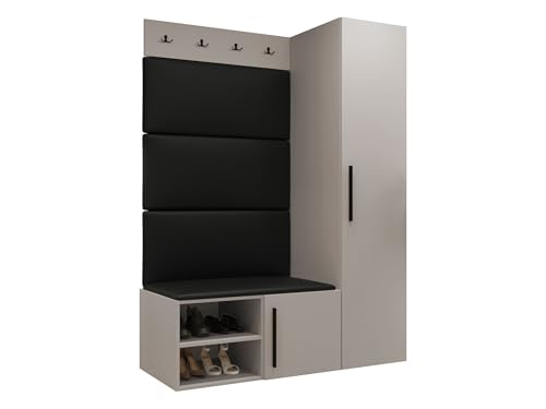 Mirjan24 Garderoben-Set Mapreni II, Schuhschrank + Kleiderhakenbrett + Kleiderschrank Gepolstertes Paneel/Wandpaneel Kleiderhaken Flurgarderobe Wandgarderobe (Cashmere, Soft 011) von Mirjan24