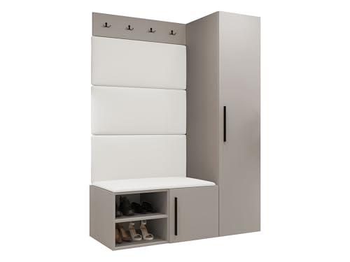 Mirjan24 Garderoben-Set Mapreni II, Schuhschrank + Kleiderhakenbrett + Kleiderschrank Gepolstertes Paneel/Wandpaneel Kleiderhaken Flurgarderobe Wandgarderobe (Cashmere, Soft 017) von Mirjan24