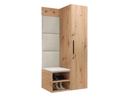 Mirjan24 Garderoben-Set Mapreni III, Schuhschrank + Kleiderhakenbrett + Kleiderschrank Gepolstertes Paneel/Wandpaneel Kleiderhaken Flurgarderobe Wandgarderobe (Artisan Eiche, Manila 02) von Mirjan24