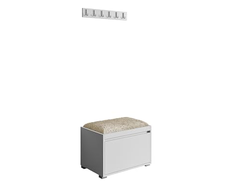 Mirjan24 Garderoben-Set Najas 60 II, Schuhschrank + Kleiderhakenbrett, 6 Kleiderhaken, Flurgarderobe, Wandgarderobe, Schrank (Abriamo 03, gepolstertes Sitzpaneel Samit 60 x 30 cm) von Mirjan24