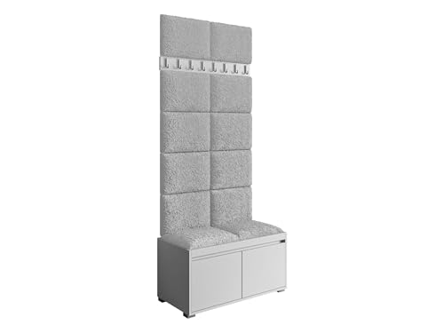 Mirjan24 Garderoben-Set Najas 80, Schuhschrank + Kleiderhakenbrett, 8 Kleiderhaken, Flurgarderobe, Wandgarderobe, Schrank (Abriamo 06, 12 Stück gepolsterte Wandpaneele Samit 40 x 30 cm) von Mirjan24