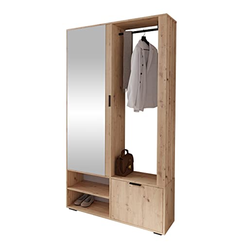 Mirjan24 Garderoben-Set Raldento mit Spiegel, Kleiderstange, Schuhschrank und Fächer, Wandgarderobe, Flurgarderobe, Kompaktgarderobe (Eiche Artisan) von Mirjan24