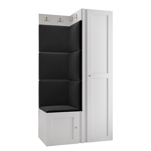 Mirjan24 Garderoben-Set Rotuni XXV, Kleiderschrank mit 2 Fächer, Schuhschrank mit 3 Fächer, Kleiderhakenbrett, Gepolstertes Wandpaneel, Flurgarderobe Wandgarderobe (Weiß, Manila 18) von Mirjan24