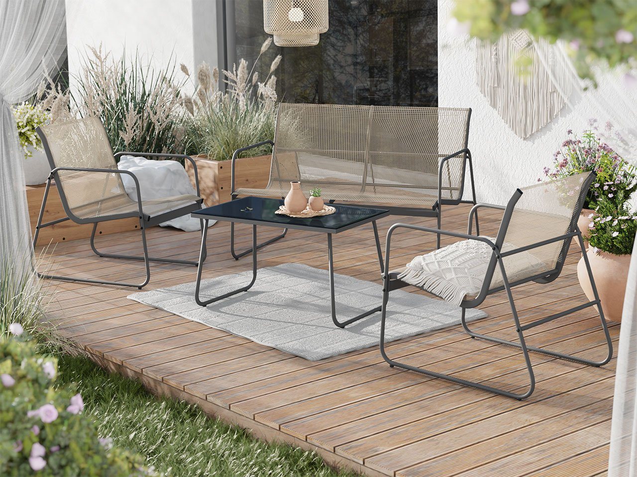 MIRJAN24 Gartenlounge-Set Gotiro, (4er-Set, Sessel x 2 Stück, Sofa, Gartentisch), Eignet sich hervorragend für die Terrasse, Balkon und Garten von MIRJAN24