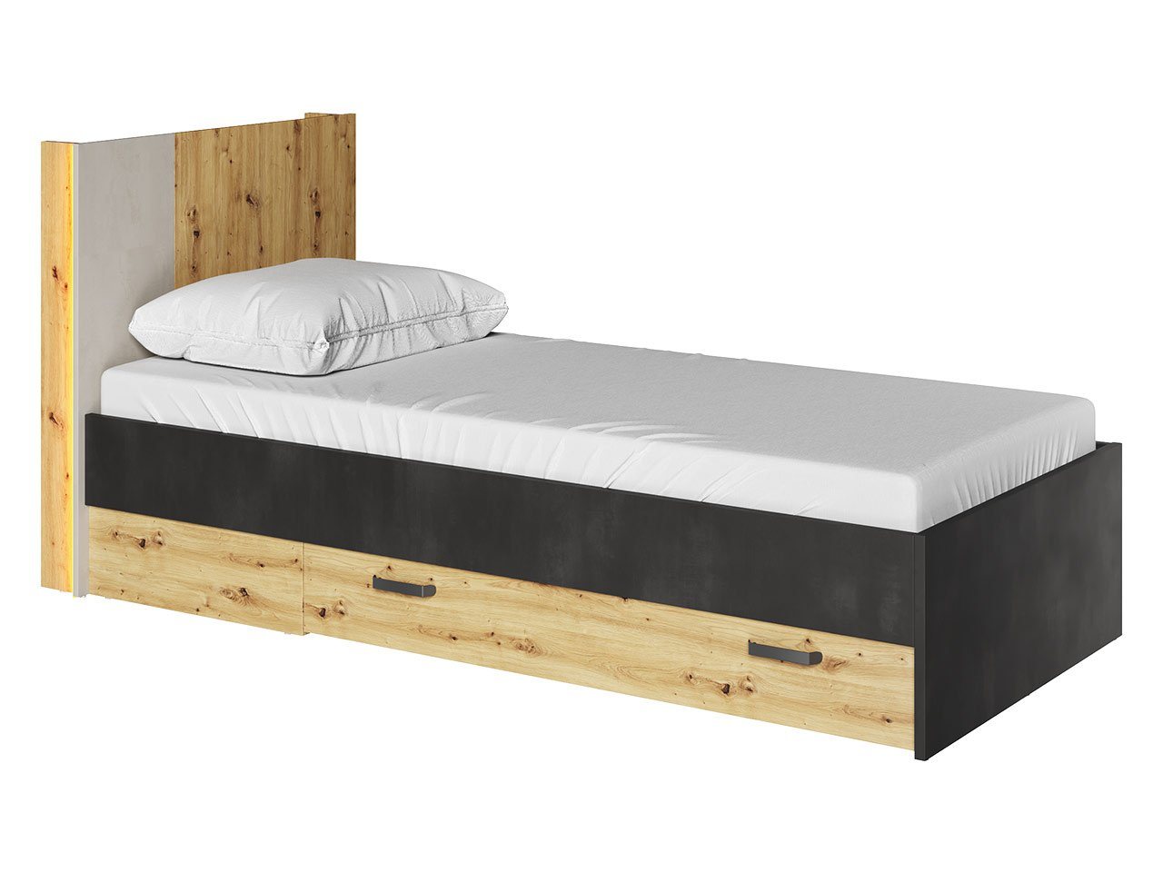 MIRJAN24 Jugendbett Qubic 1S 90 QB12 (mit Bettschublade, Lattenrost), 90x200 cm, LED-Beleuchtung, Metallgriffe von MIRJAN24