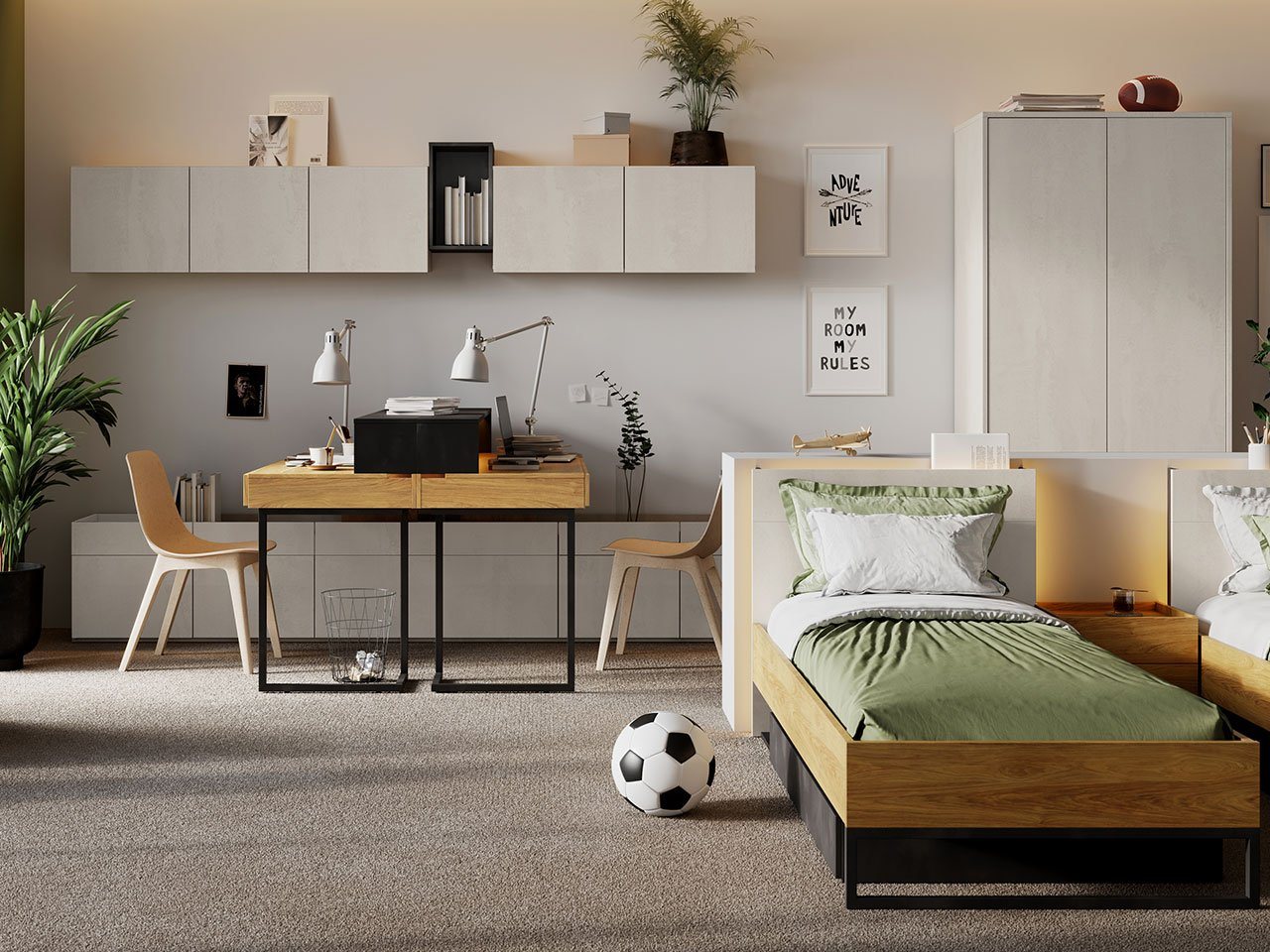 MIRJAN24 Jugendzimmer-Set Teen Flex VI, (10er-Set), Metallfüße - Schreibtisch und Bett, LED-Beleuchtung von MIRJAN24