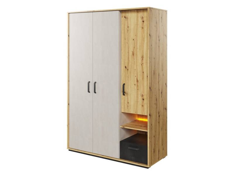 MIRJAN24 Kleiderschrank 3D1S Qubic QB02 (mit drei Drehtüren und Schublade) Kleiderstange, Metallgriffe, LED-Beleuchtung von MIRJAN24