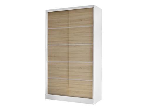 Mirjan24 Kleiderschrank Camtalo IV, Schwebetürenschrank, Garderobenschrank mit Kleiderstange und Einlegeboden, Schlafzimmerschrank (weiß/Sonoma Eiche) von Mirjan24