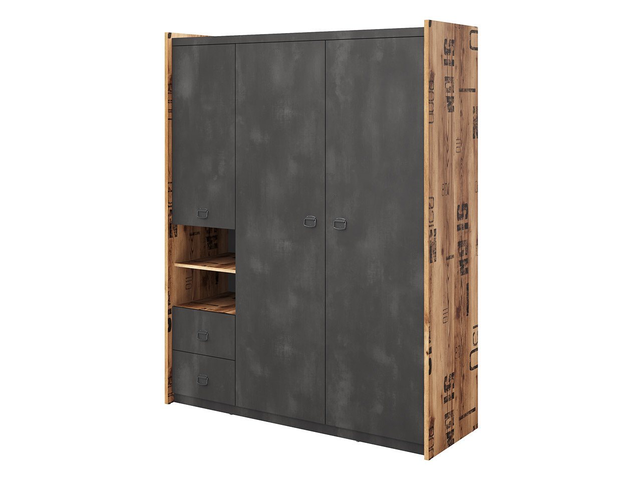 MIRJAN24 Kleiderschrank Fargo 3D2S FG01 (mit drei Drehtüren und zwei Schubladen) mit Kleiderstange, Metallgriffe von MIRJAN24