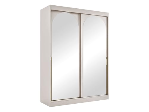 Mirjan24 Kleiderschrank Mezzinto, Schiebetürenschrank mit Kleiderstange, Einlegeböden und Spiegel, Schlafzimmerschrank Garderobe für Diele Flur (Cashmere + Gold, 150 cm) von Mirjan24