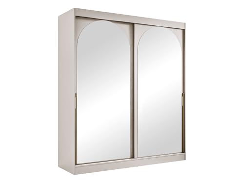 Mirjan24 Kleiderschrank Mezzinto, Schiebetürenschrank mit Kleiderstange, Einlegeböden und Spiegel, Schlafzimmerschrank Garderobe für Diele Flur (Cashmere + Gold, 180 cm) von Mirjan24