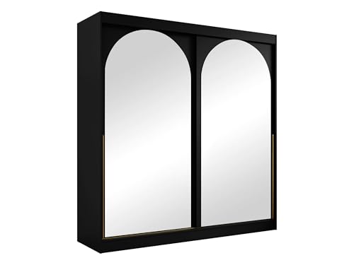 Mirjan24 Kleiderschrank Mezzinto, Schiebetürenschrank mit Kleiderstange, Einlegeböden und Spiegel, Schlafzimmerschrank Garderobe für Diele Flur (Schwarz + Gold, 200 cm) von Mirjan24