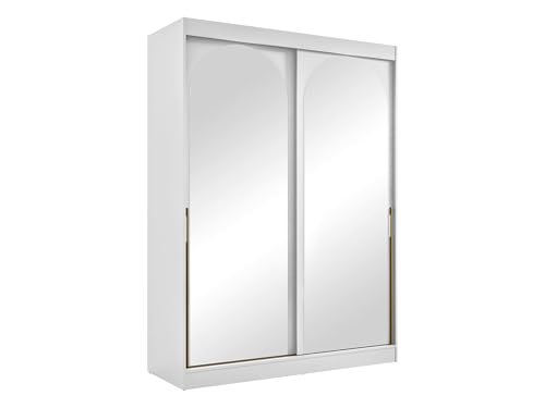 Mirjan24 Kleiderschrank Mezzinto, Schiebetürenschrank mit Kleiderstange, Einlegeböden und Spiegel, Schlafzimmerschrank Garderobe für Diele Flur (Weiß + Gold, 150 cm) von Mirjan24