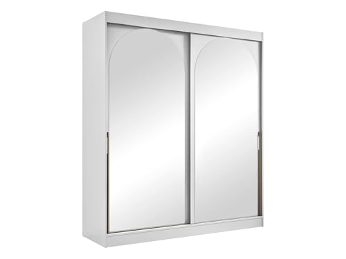 Mirjan24 Kleiderschrank Mezzinto, Schiebetürenschrank mit Kleiderstange, Einlegeböden und Spiegel, Schlafzimmerschrank Garderobe für Diele Flur (Weiß + Gold, 180 cm) von Mirjan24