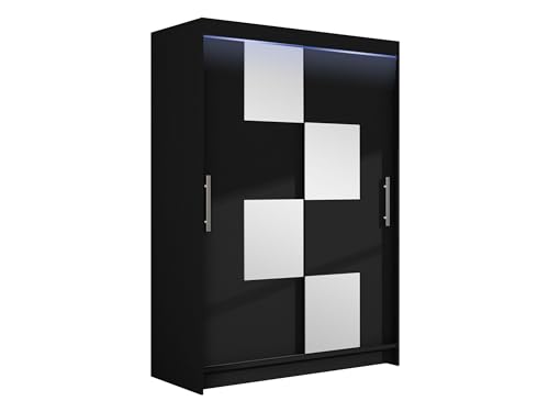 Mirjan24 Kleiderschrank Miami III mit Spiegel und RGB LED Beleuchtung, Modernes Schiebetürenschrank, Schlafzimmerschrank, Garderobenschrank (Schwarz) von Mirjan24