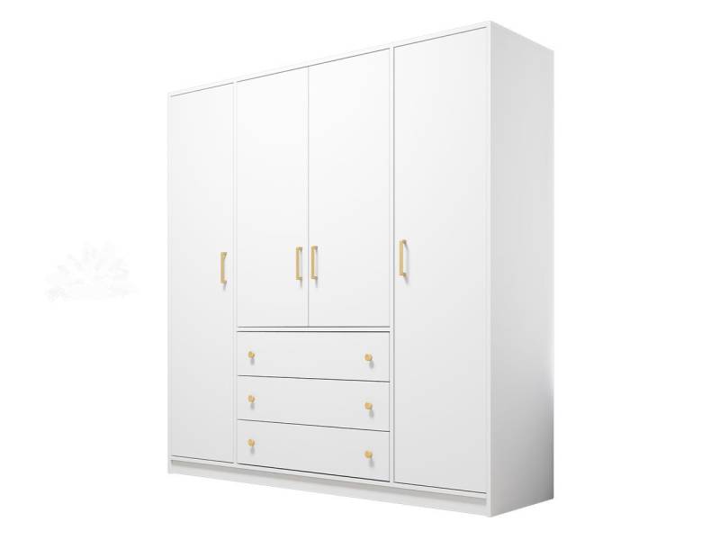 MIRJAN24 Kleiderschrank Retro D4 (mit 4 Drehtüren und 3 Schubladen) Kleiderstange, Gold Aluminumgriffe von MIRJAN24