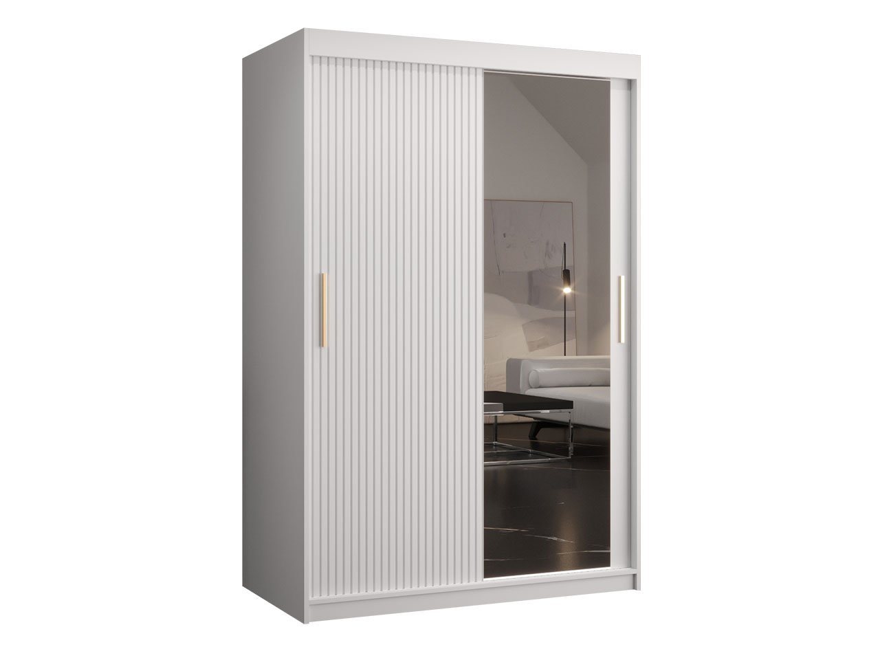 MIRJAN24 Kleiderschrank Riflo Slim 2 120 (mit Schiebetüren und Frontspiegel) 2-türig, zwei Kleiderstangen, Aluminium-Gleitschienen von MIRJAN24