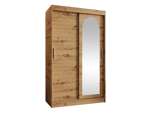 Mirjan24 Kleiderschrank Samker 120, 2-türiger Schiebetürenschrank mit Einlegeböden und 2 Kleiderstangen (Artisan Eiche, ohne Schubladen) von Mirjan24