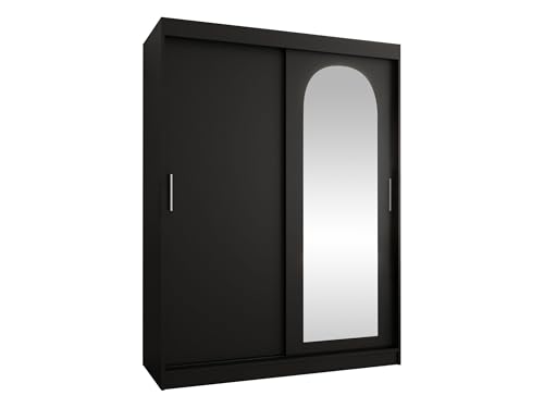 Mirjan24 Kleiderschrank Samker 150, 2-türiger Schiebetürenschrank mit Einlegeböden und 2 Kleiderstangen (Schwarz, mit Schubladen) von Mirjan24