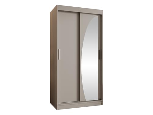 Mirjan24 Kleiderschrank Waluri 100, 2-türiger Schiebetürenschrank mit Einlegeböden und 2 Kleiderstangen (Cashmere, mit Schubladen) von Mirjan24