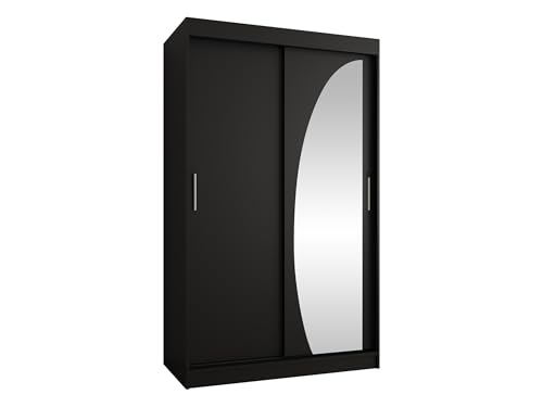 Mirjan24 Kleiderschrank Waluri 120, 2-türiger Schiebetürenschrank mit Einlegeböden und 2 Kleiderstangen (Schwarz, mit Schubladen) von Mirjan24