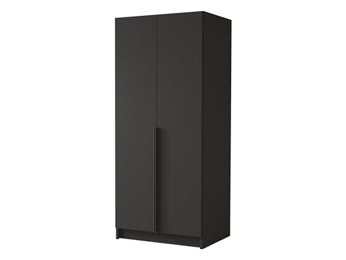 Mirjan24 Kleiderschrank mit Einlegeböden und Kleiderstange Borton I, Vielseitiger Drehtürenschrank, Elegantes klein 2-türig Kleiderschrank (Schwarz) von Mirjan24