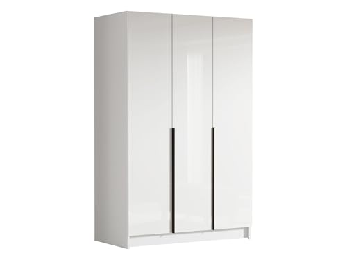 Mirjan24 Kleiderschrank mit Einlegeböden und Kleiderstange Cikzori I, Vielseitiger Drehtürenschrank, Elegantes Kleiderschrank 3-türig (Weiß/Weiß Hochglanz + Gold) von Mirjan24