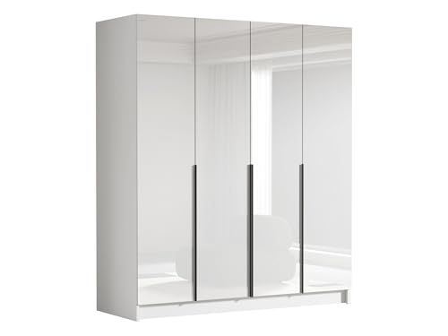 Mirjan24 Kleiderschrank mit Einlegeböden und Kleiderstange Salkor I, Vielseitiger Drehtürenschrank, Elegantes Kleiderschrank 4-türig (Weiß/Weiß Hochglanz + Gold) von Mirjan24