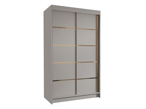 Mirjan24 Kleiderschrank mit Goldverzierung Nurvota IV 100 cm Breit, Garderobenschrank, Schlafzimmerschrank mit Kleiderstange und Einlegeböden für Kleidung (Cashmere) von Mirjan24