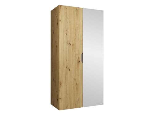 Mirjan24 Kleiderschrank mit Spiegel, Einlegeböden und Kleiderstange Midere 100, Vielseitiger Drehtürenschrank, Elegantes Kleiderschrank 2-türig (Artisan Eiche) von Mirjan24