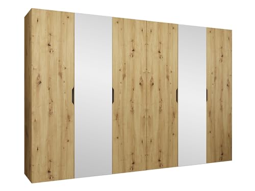 Mirjan24 Kleiderschrank mit Spiegel, Einlegeböden und Kleiderstange Midere 300, Vielseitiger Drehtürenschrank, Elegantes Kleiderschrank 6-türig (Artisan Eiche) von Mirjan24