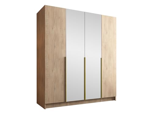 Mirjan24 Kleiderschrank mit Spiegel, Einlegeböden und Kleiderstange Salkor II, Vielseitiger Drehtürenschrank, Elegantes Kleiderschrank 4-türig (Eiche Cremona + Gold) von Mirjan24