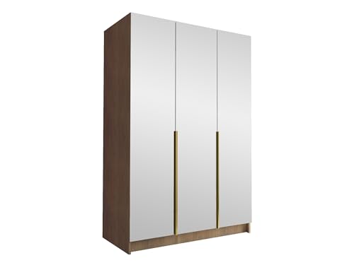 Mirjan24 Kleiderschrank mit Spiegeltüren, Einlegeböden und Kleiderstange Cikzori III, Vielseitiger Drehtürenschrank, Elegantes Kleiderschrank 3-türig (Eiche Cremona + Gold) von Mirjan24