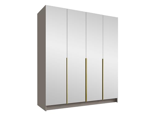Mirjan24 Kleiderschrank mit Spiegeltüren, Einlegeböden und Kleiderstange Salkor III, Vielseitiger Drehtürenschrank, Elegantes Kleiderschrank 4-türig (Cashmere/Cashmere + Gold) von Mirjan24