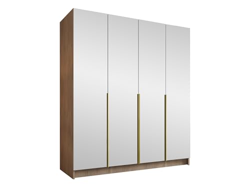 Mirjan24 Kleiderschrank mit Spiegeltüren, Einlegeböden und Kleiderstange Salkor III, Vielseitiger Drehtürenschrank, Elegantes Kleiderschrank 4-türig (Eiche Cremona + Gold) von Mirjan24