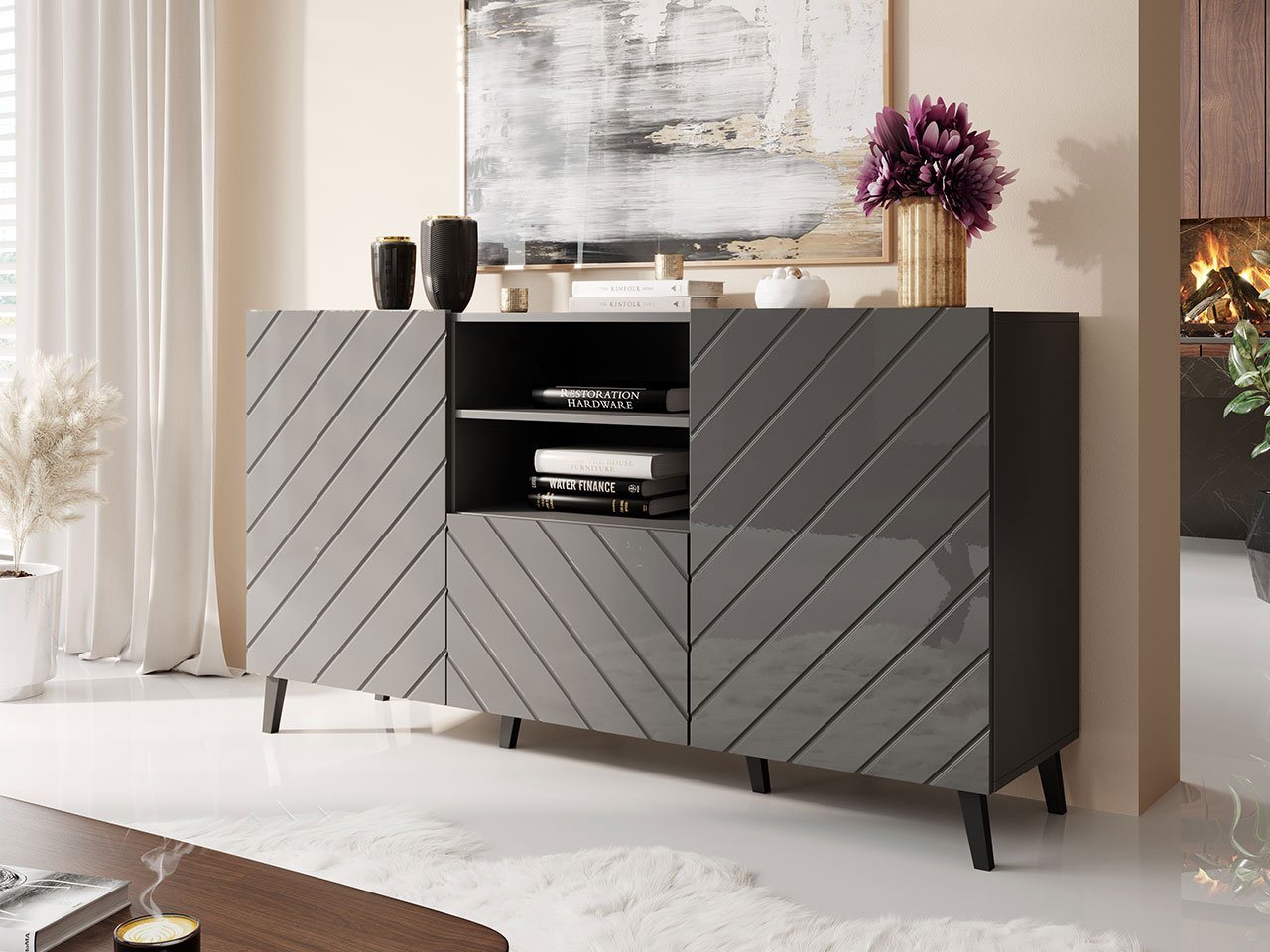 MIRJAN24 Kommode Abeto, Stilvoll Highboard mit 2 Türen und Schublade von MIRJAN24