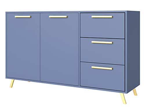 Mirjan24 Kommode Bado 2, Anrichte, Highboard, 2 Türen und 3 Schubladen, Mehrzweckschrank, Sideboard, Diele & Flur, Wohnzimmerschrank, Wohnzimmer Set (blau) von Mirjan24