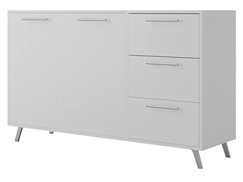 Mirjan24 Kommode Bado 2, Anrichte, Highboard, 2 Türen und 3 Schubladen, Mehrzweckschrank, Sideboard, Diele & Flur, Wohnzimmerschrank, Wohnzimmer Set (weiß) von Mirjan24