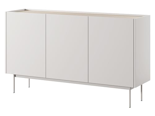 Mirjan24 Kommode Celarii CK144 mit 3 Türen, innen 6 Fächer, Metallfüße, Soft-Closing, Highboard, Anrichte, Sideboard, Mehrzweckschrank (Cashmere + Eiche Linea) von Mirjan24