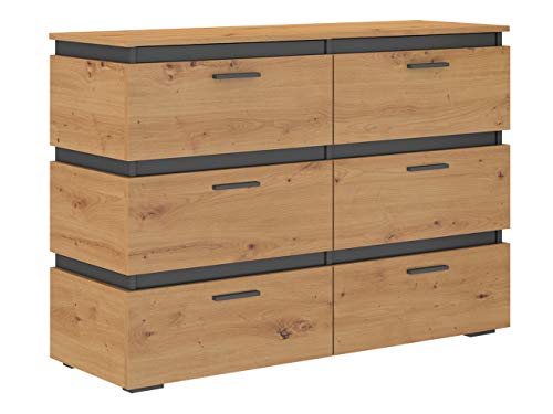 Mirjan24 Kommode Faro 6S FA21 mit 6 Schubladen, Mehrzweckschrank, Anrichte, Schubladenschrank, Highboard, Sideboard, Wohnzimmer (Eiche Artisan/Eiche Artisan + Matera) von Mirjan24