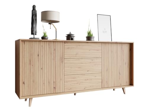 Mirjan24 Kommode Ferido 2D3SZ mit 2 Türen und 3 Schubladen, gefräster Front, Griffloses Öffnungssystem, Highboard, Anrichte, Sideboard, Mehrzweckschrank, Wohnzimmerschrank (Eiche Artisan) von Mirjan24