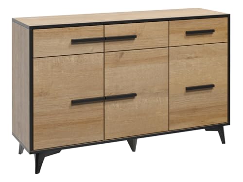 Mirjan24 Kommode Frida K3D3S FD01 mit 3 Schubladen und 3 Türen, Anrichte, Highboard, Mehrzweckkommode, Schrank, Wohnzimmer, Esszimmer, Sideboard, Mehrzweckschrank (Eiche Riviera) von Mirjan24