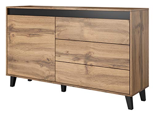 Mirjan24 Kommode Kaspro mit 3 Schubladen und Tür in Holz-Optik, Mehrzweckschrank, Highboard Sideboard, Anrichte, Wohnzimmerschrank, Schrank, Naturtöne (Wotan/Anthrazit) von Mirjan24