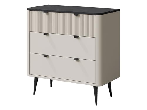 Mirjan24 Kommode Rotevio 3S RT11 mit 3 Schubladen, Sideboard, Wohnzimmerkommode, Schubladenkommode mit abgerundeten Seiten, Kommodenschrank (Cashmere + Steingrau) von Mirjan24
