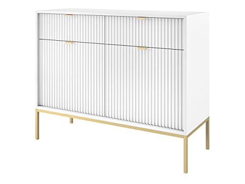 Mirjan24 Kommode Sivone Gold KSZ104 mit 2 Schubladen und 2 Türen, Schubladenkommode, Mehrzweckschrank, Anrichte, Wohnzimmerschränke, Highboard, Sideboard, Diele, Flur (Weiß/Weiß) von Mirjan24