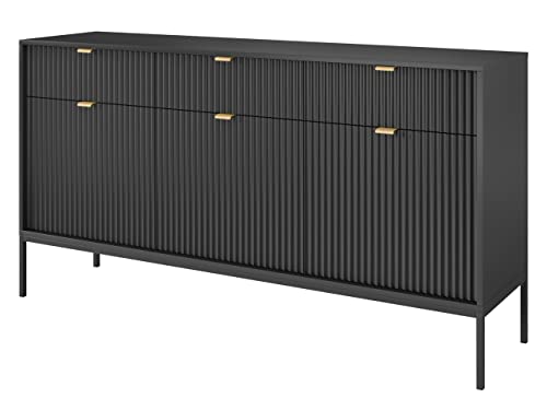 Mirjan24 Kommode Sivone KSZ154 mit 3 Schubladen und 3 Türen, Mehrzweckschrank, Schubladenkommode, Anrichte, Wohnzimmerschränke, Sideboard, Highboard, Diele, Flur (Schwarz/Schwarz) von Mirjan24