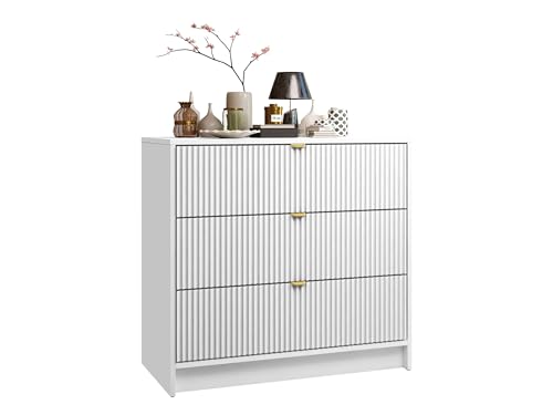 Mirjan24 Kommode Tireno 3SZ mit 3 Schubladen, geriffelte Fronten, Schubladenkommode, B:80 x H:75 x T:40 cm, Highboard, Anrichte, Sideboard, Mehrzweckschrank, Wohnzimmerschrank (Weiß) von Mirjan24