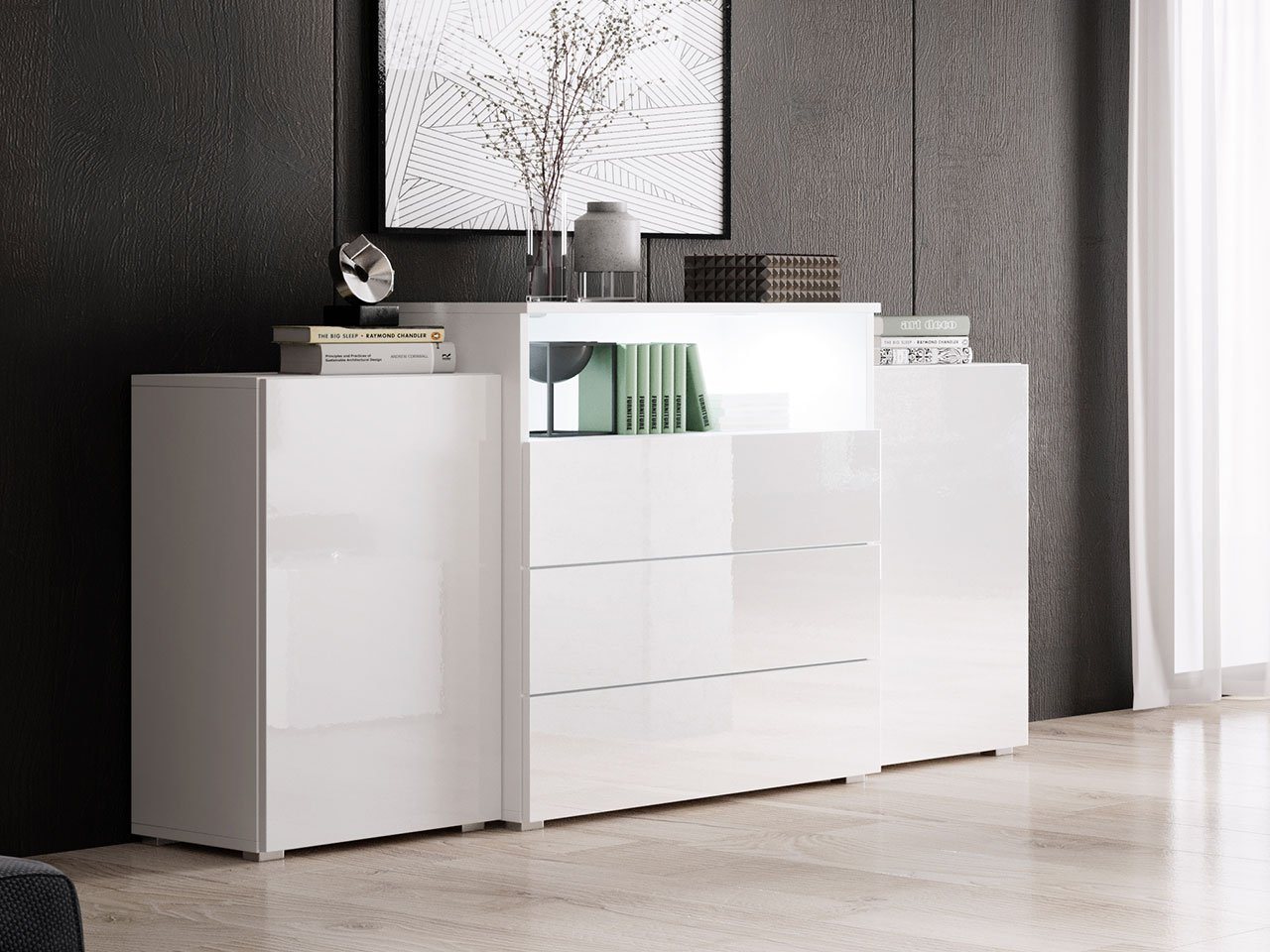 MIRJAN24 Kommode Urban III, mit 4 Schubladen und 2 Türen, Griffloses Öffnen, Highboard, Sideboard von MIRJAN24